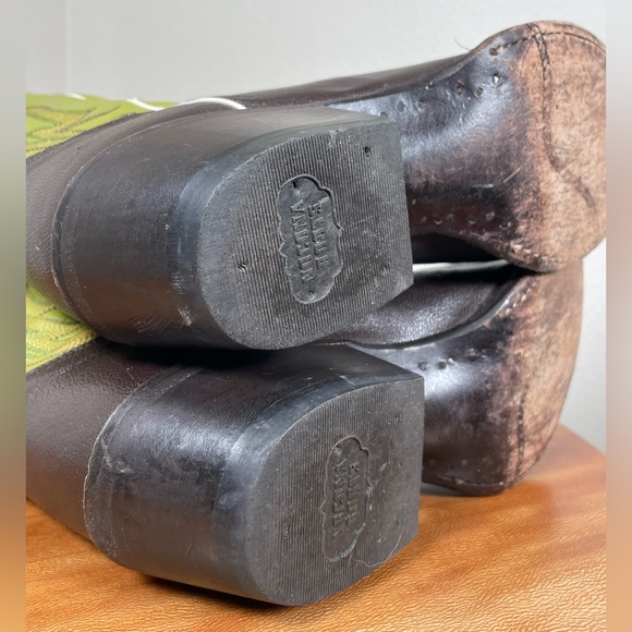 Nocona Cowboy Western Boots Brown Green Mocha Chartreuse Leather Flame 8 1/2B - Picture 12 of 16